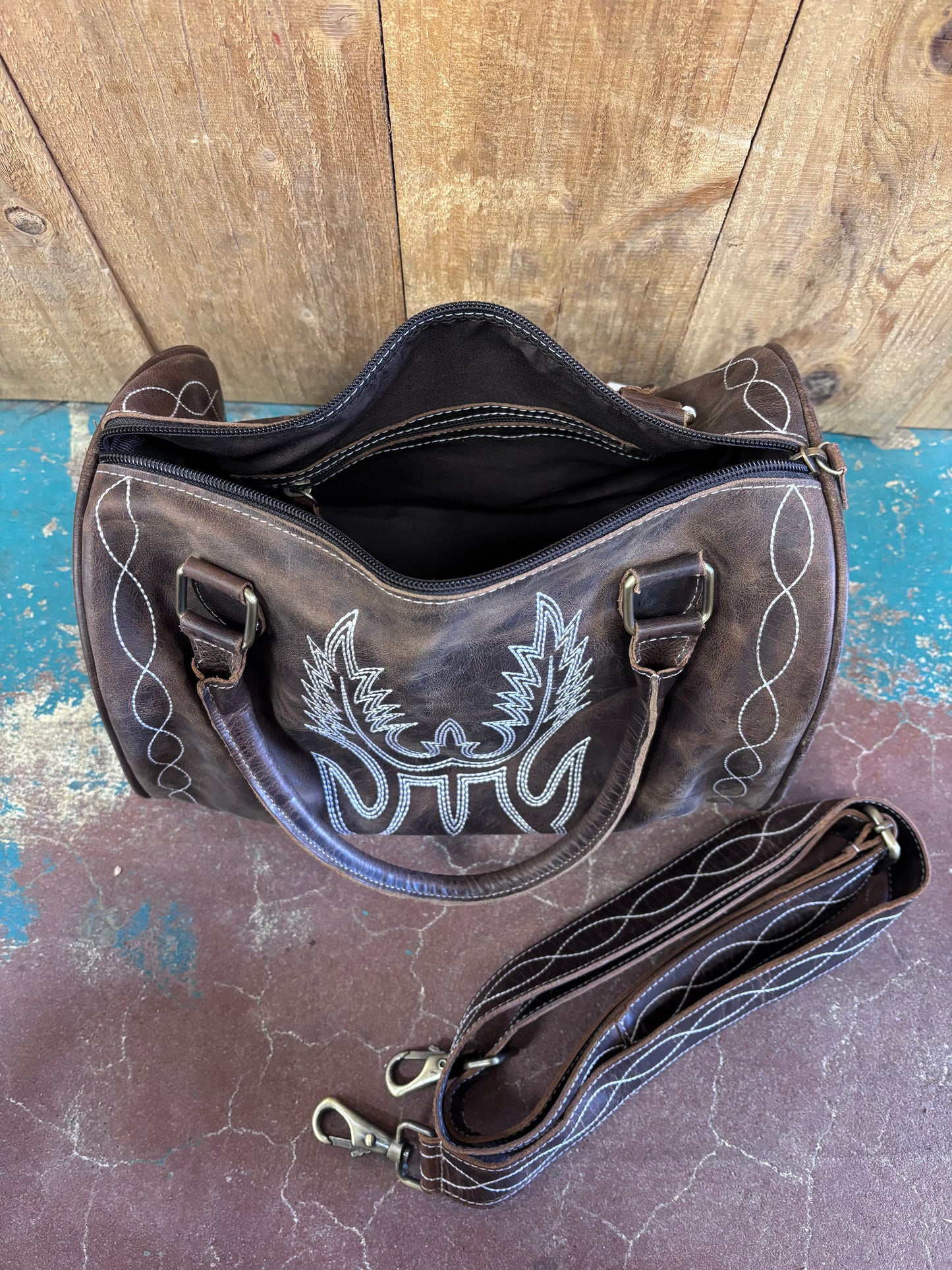 Brown Leather Boot Stitched Speedy Bag Purse