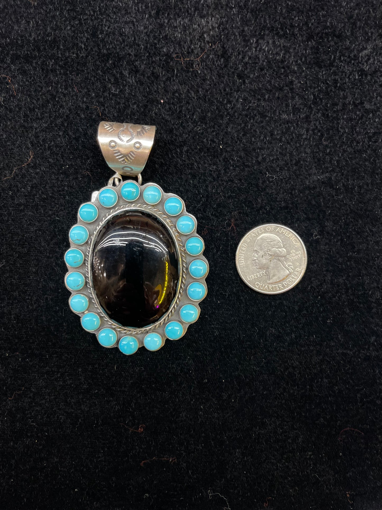 Black Onyx And Sleeping Beauty Turquoise Pendant By Steven Nez