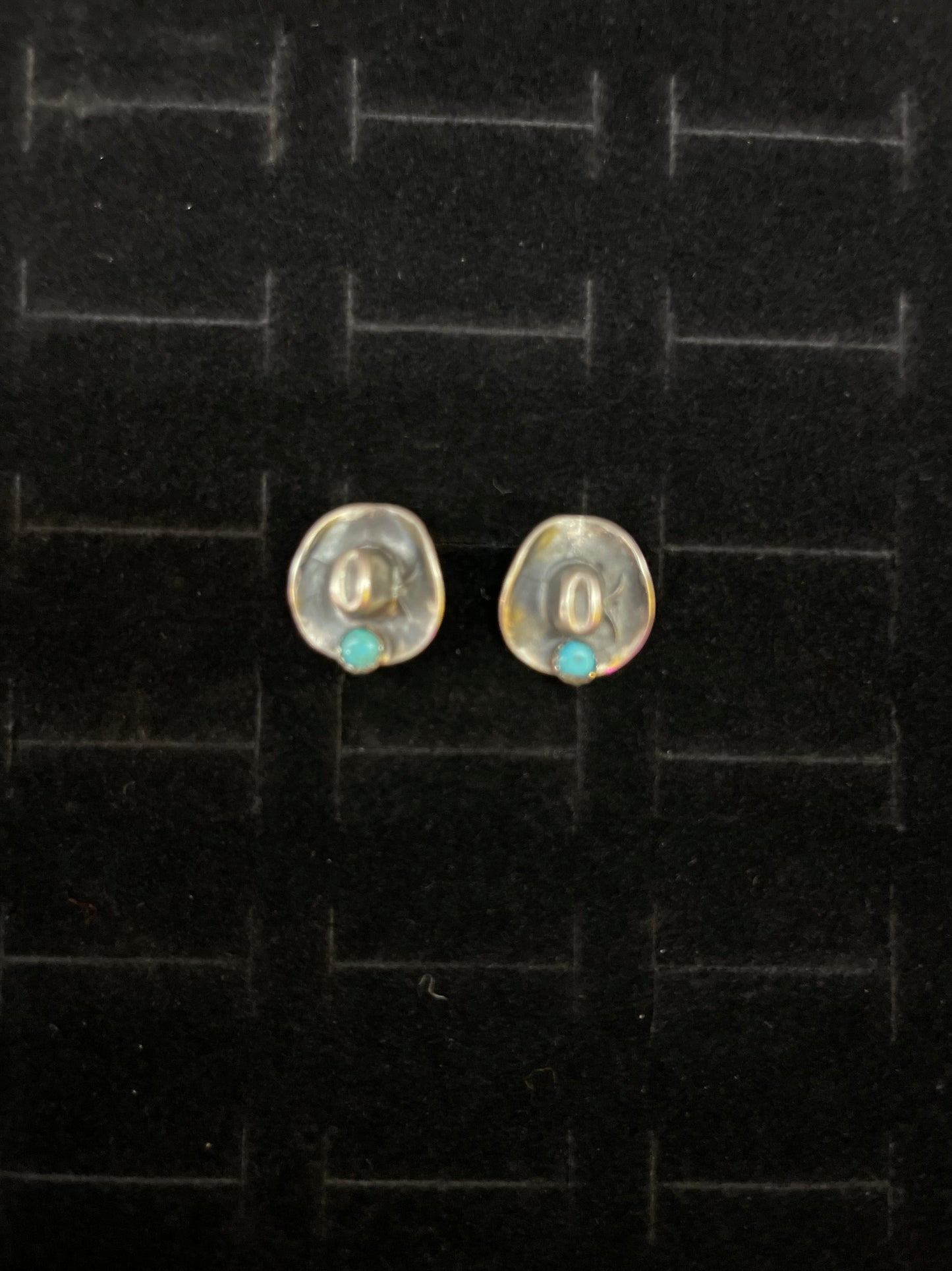 Sterling Silver Cowboy Hat With Turquoise Post Earrings