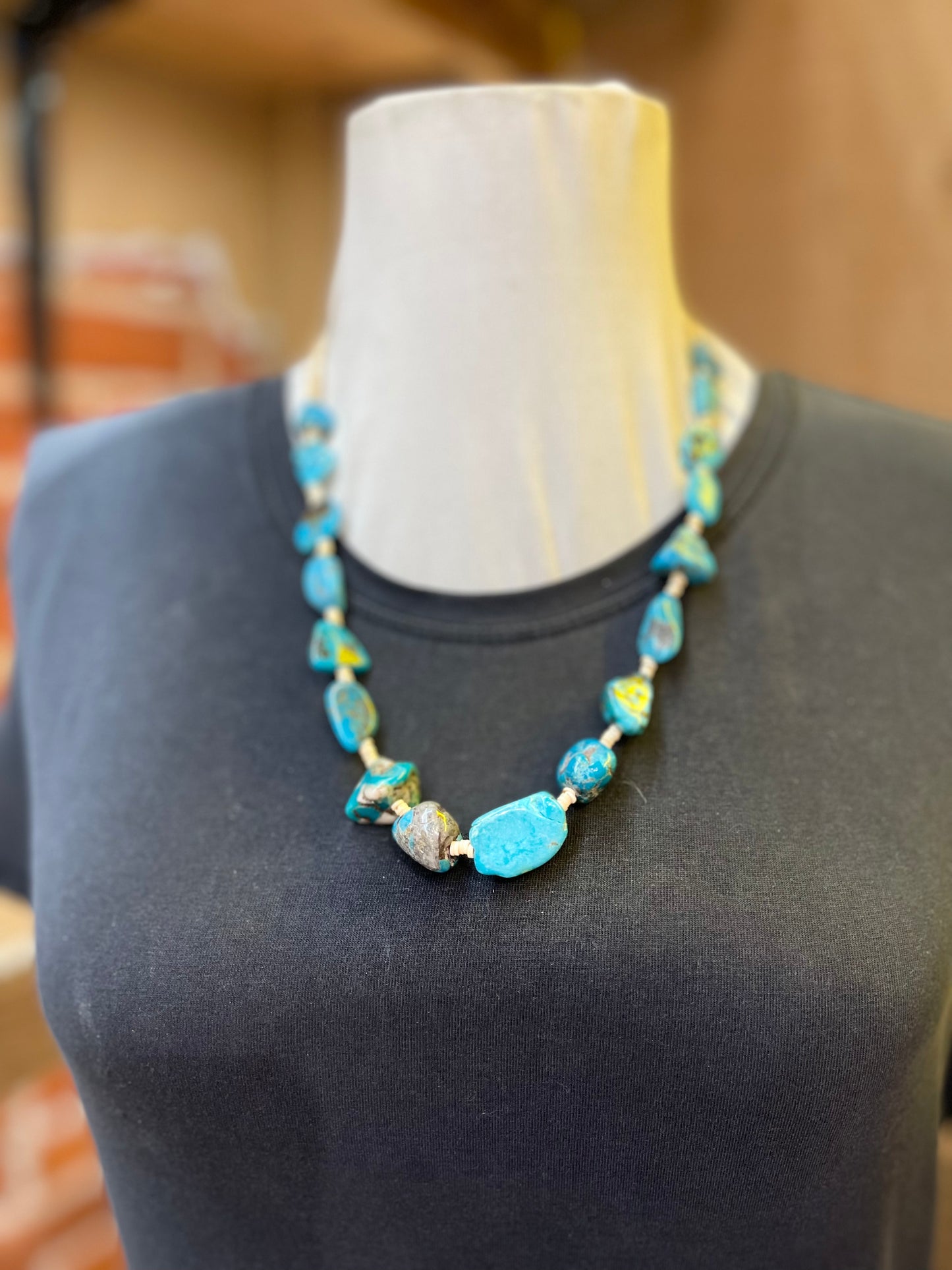 Santo Domingo Natural Turquoise Nugget and Melon Shell Necklace