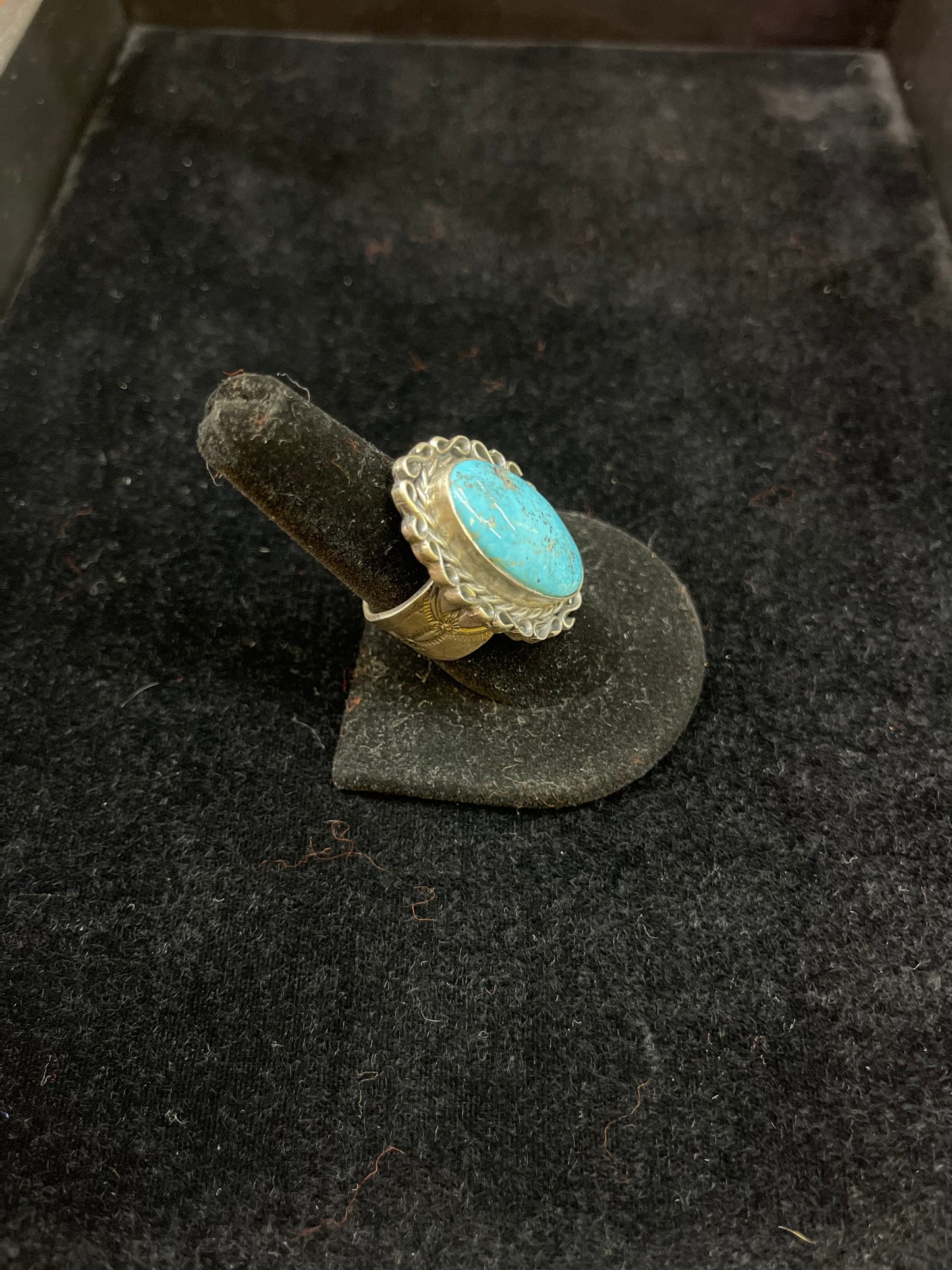 Turquoise Oval Stamped Ring