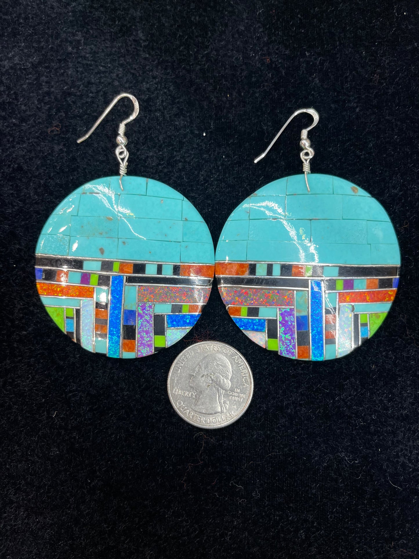 Turquoise And Opal Santo Domingo Earrings by Ambrosio Chavez