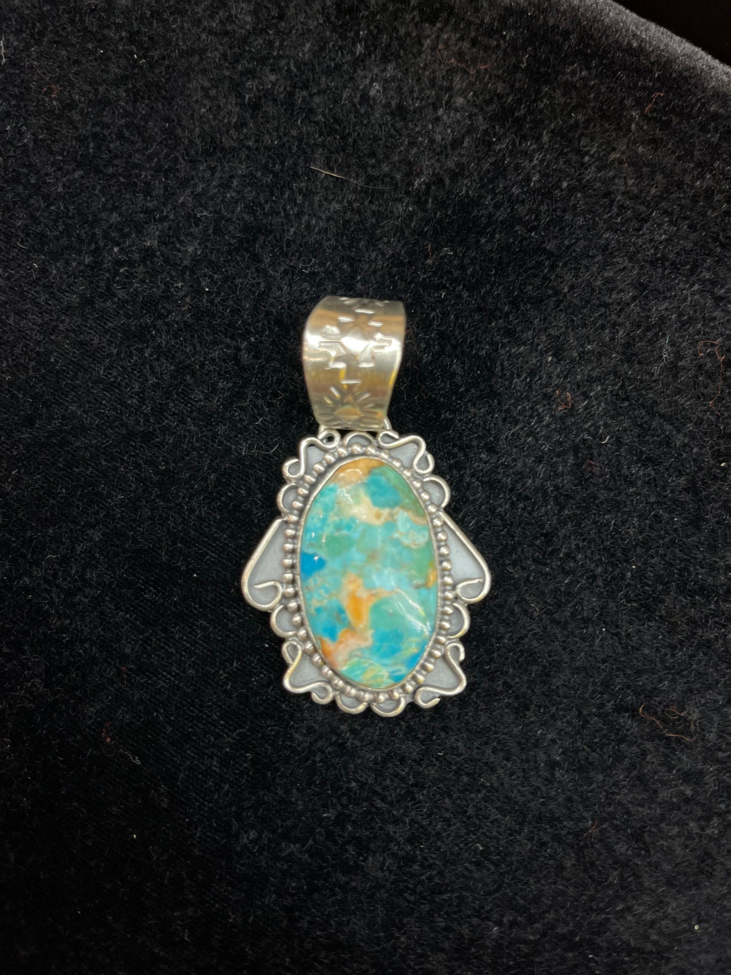 Spiny Turquoise And Sterling Silver Design Pendant