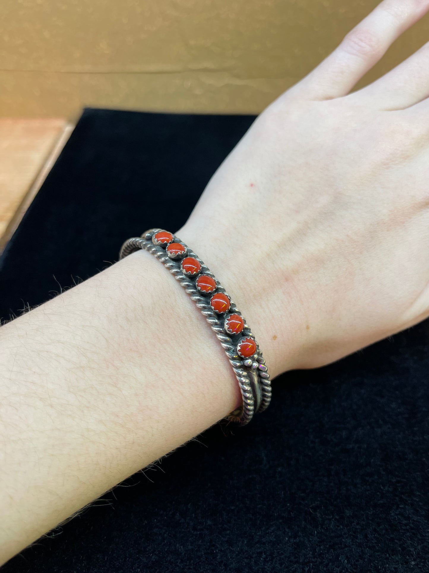 Red Coral Navajo Twisted Cuff Bracelet