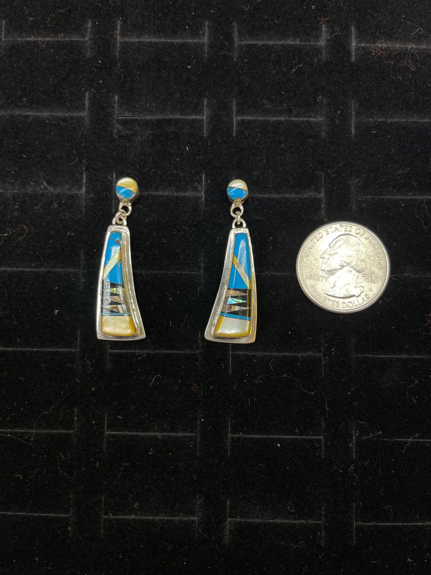 Mop Turquoise Dangle Earrings Aztec Pattern