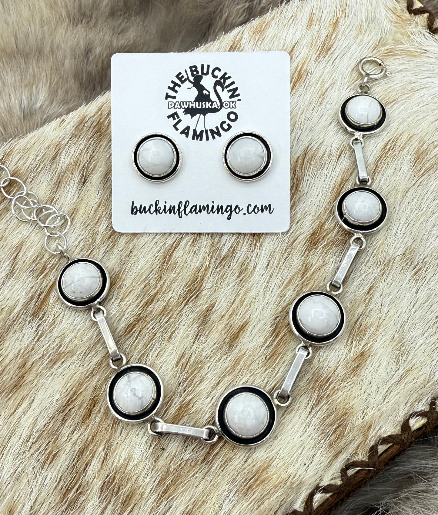 HOWLITE EARRINGS & BRACELET SET BY MARTIN PERRY, NAVAJO