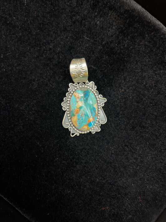 Spiny Turquoise And Sterling Silver Design Pendant