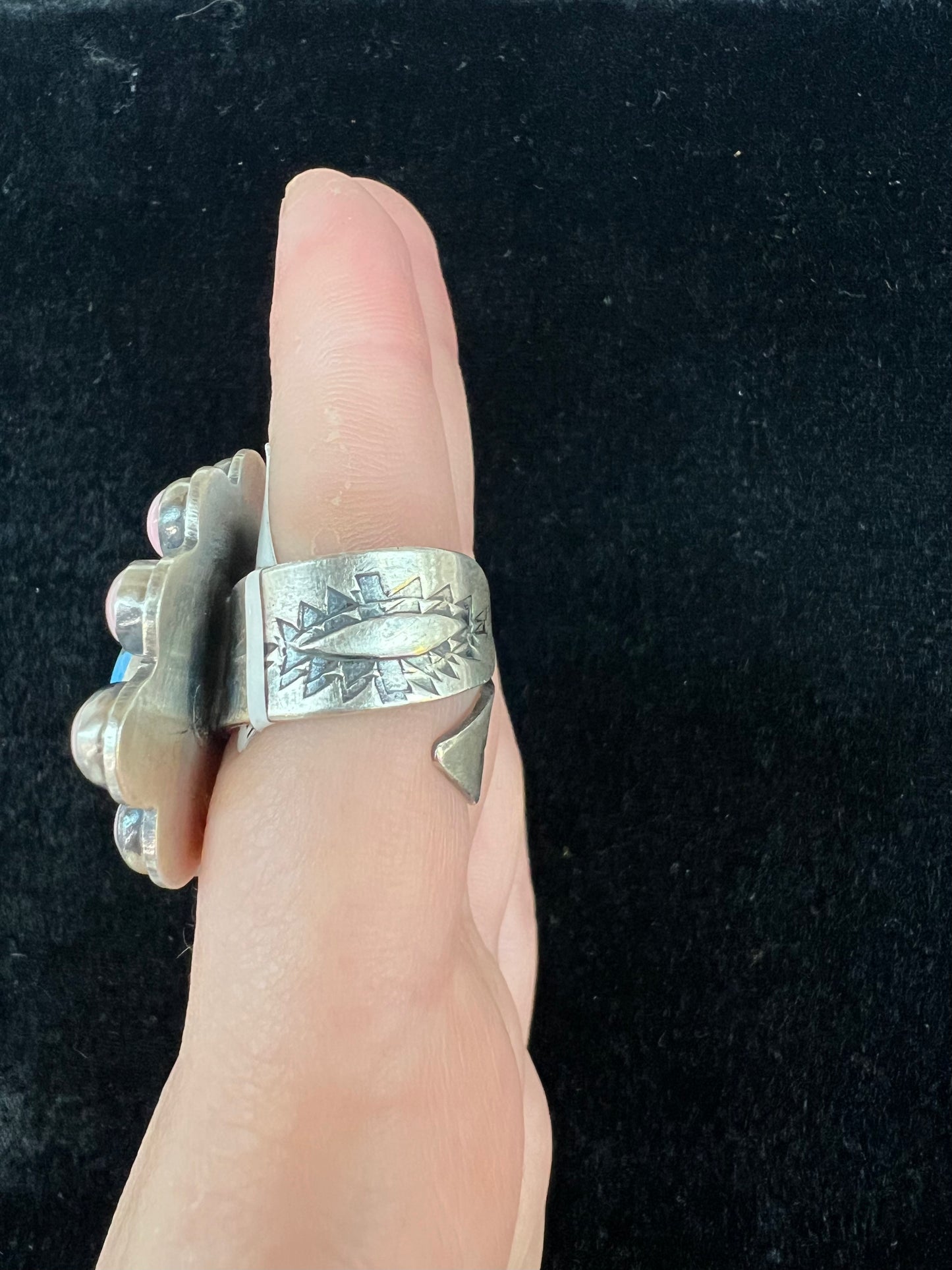 Adjustable Golden Hills Turquoise & Pink Conch Shell Ring