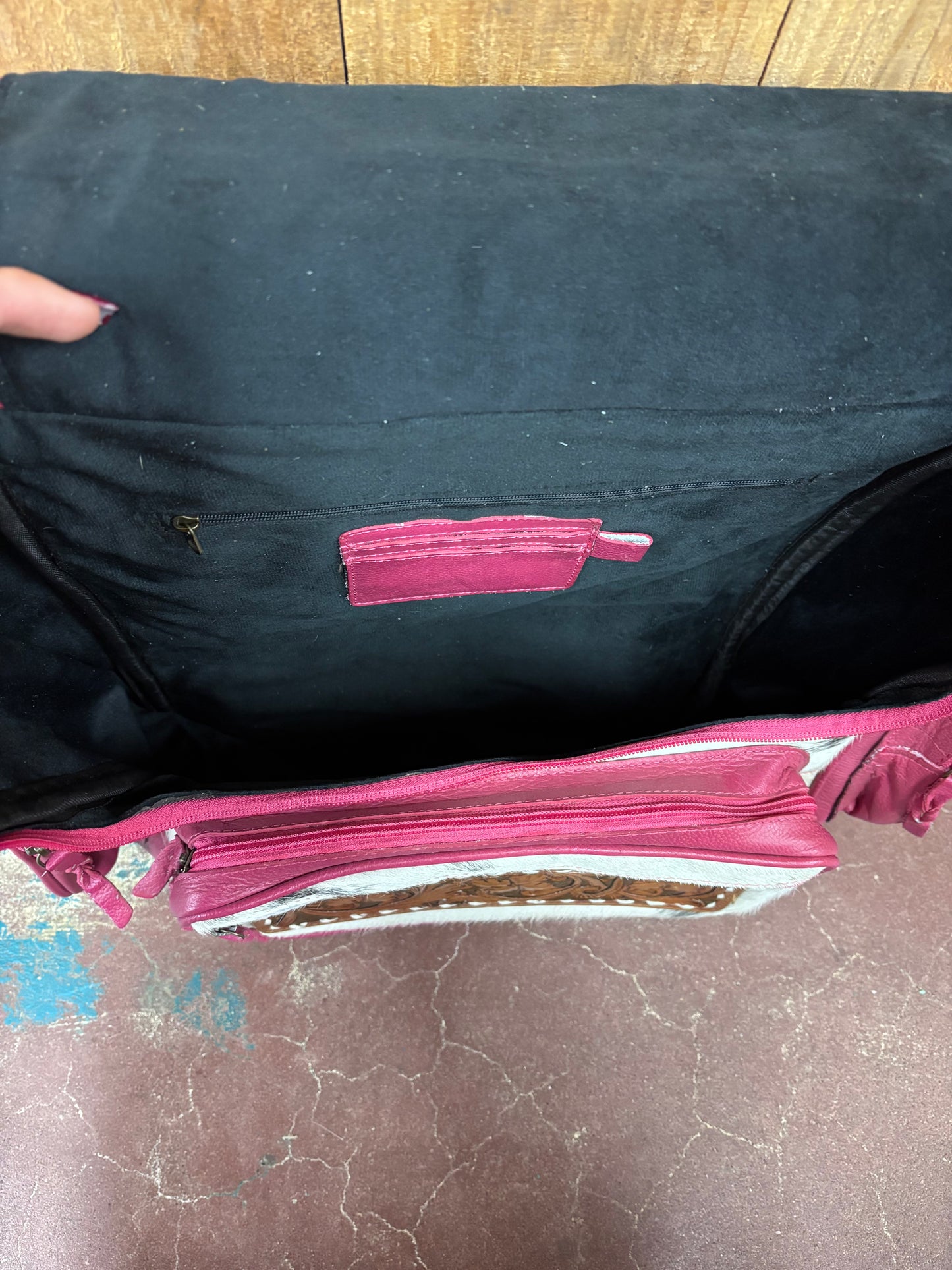 Cowhide Pink Leather Bronc Rider Tooled Backpack
