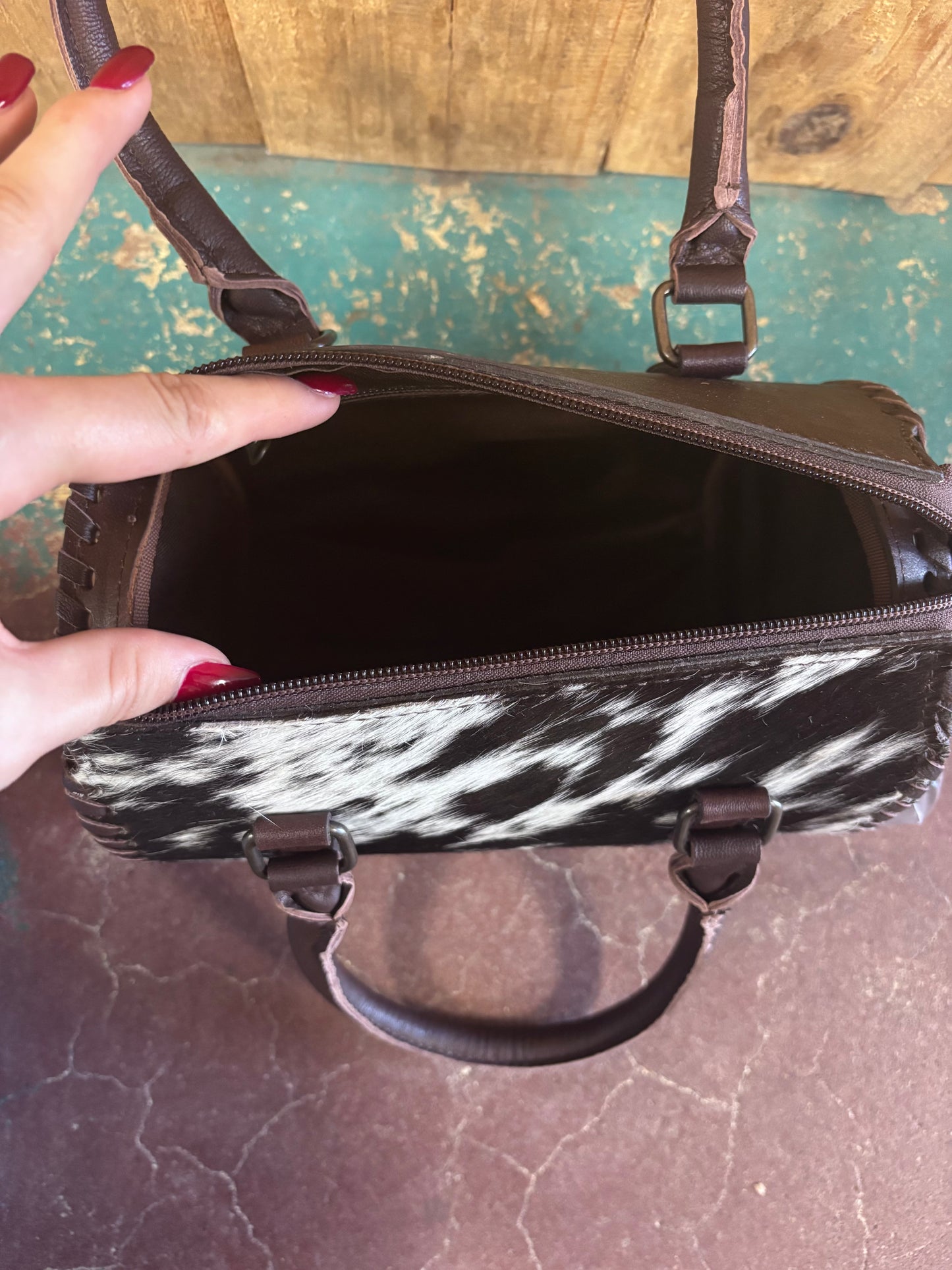 Small Black And White Cowhide Crossbody Leather Speedy Bag Purse