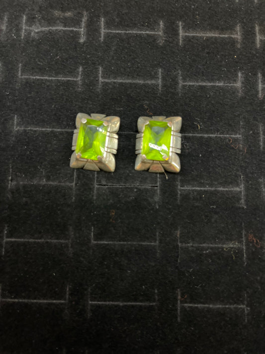 Peridot and Sterling Silver Rectangle Earrings