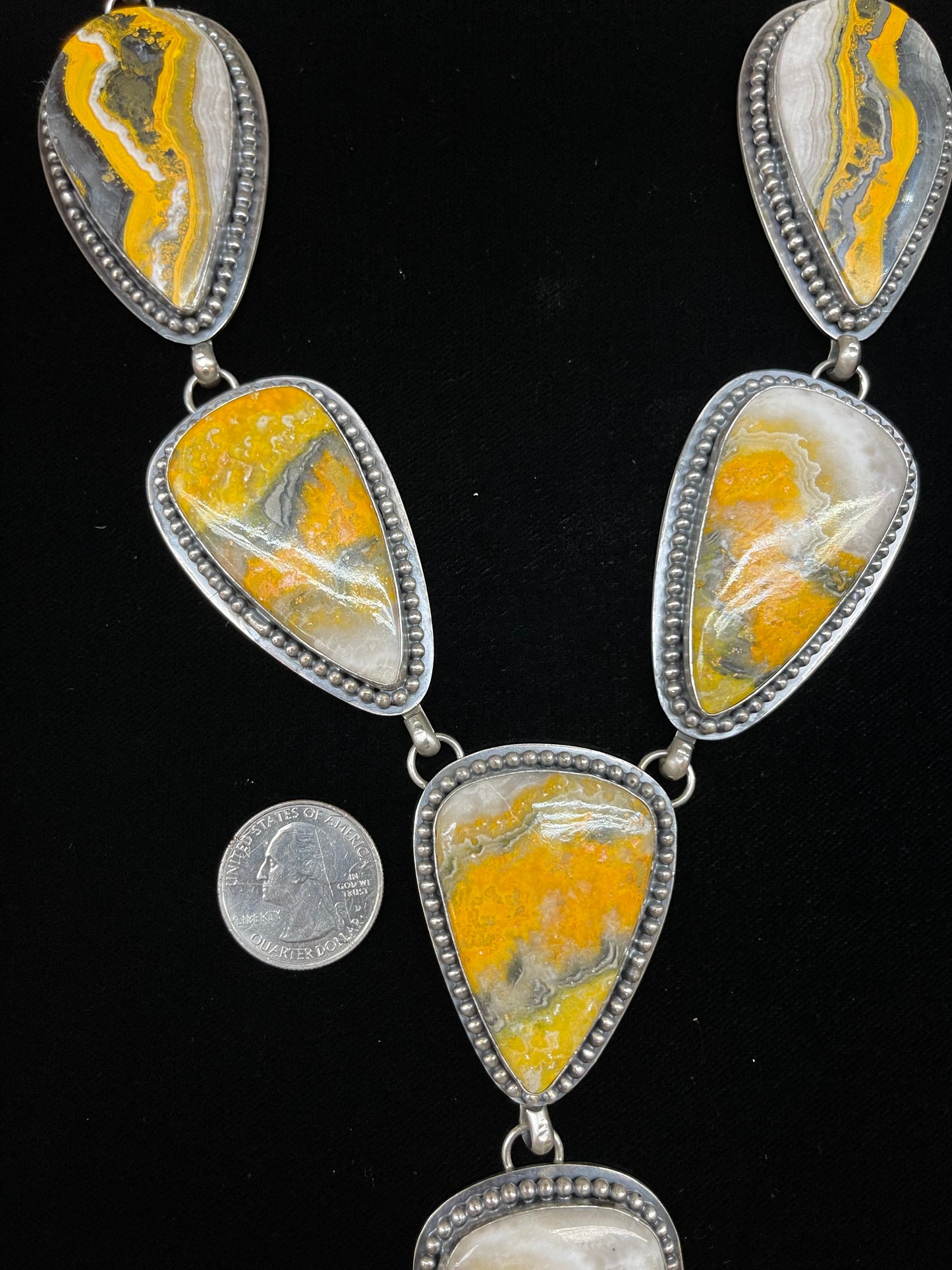 28" + 4 1/2" Bumblebee Jasper Lariat by Calvin Delgarito, Navajo