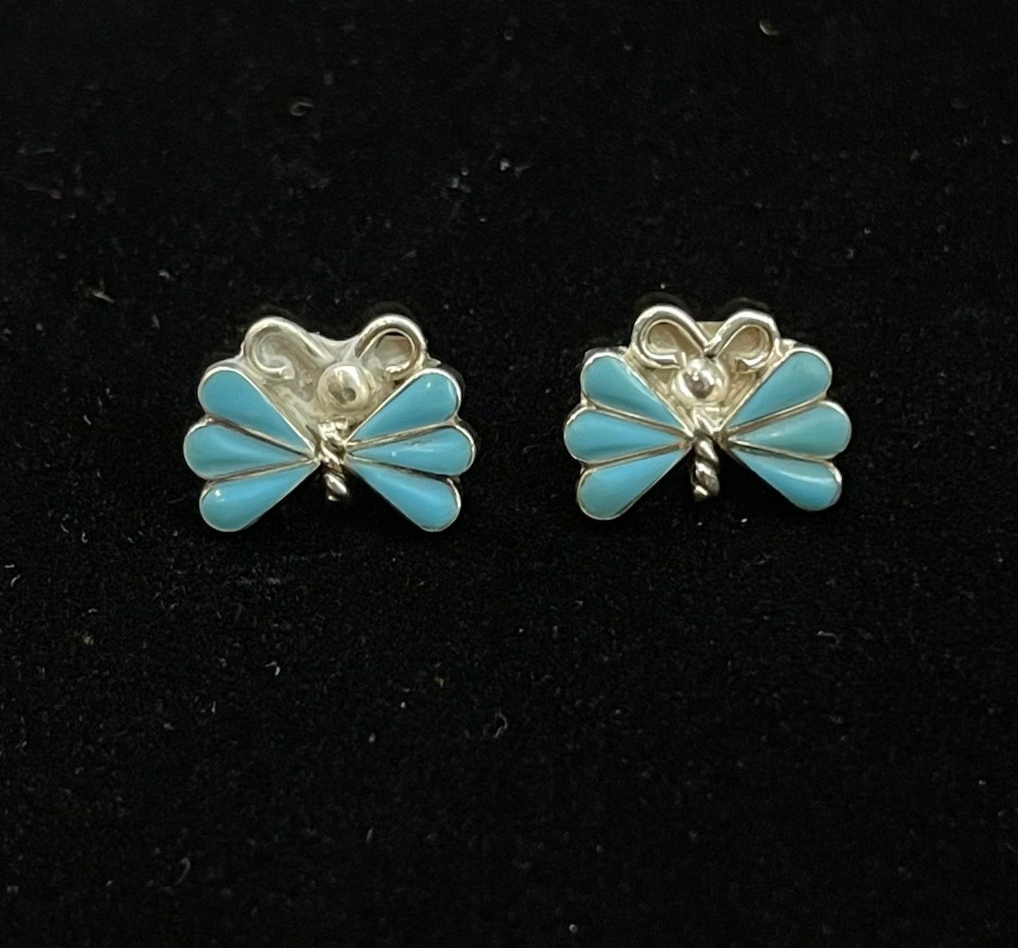 Butterfly Turquoise Inlay Post Earrings by Ken Yatsatie, Zuni