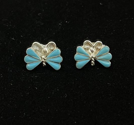 Butterfly Turquoise Inlay Post Earrings by Ken Yatsatie, Zuni