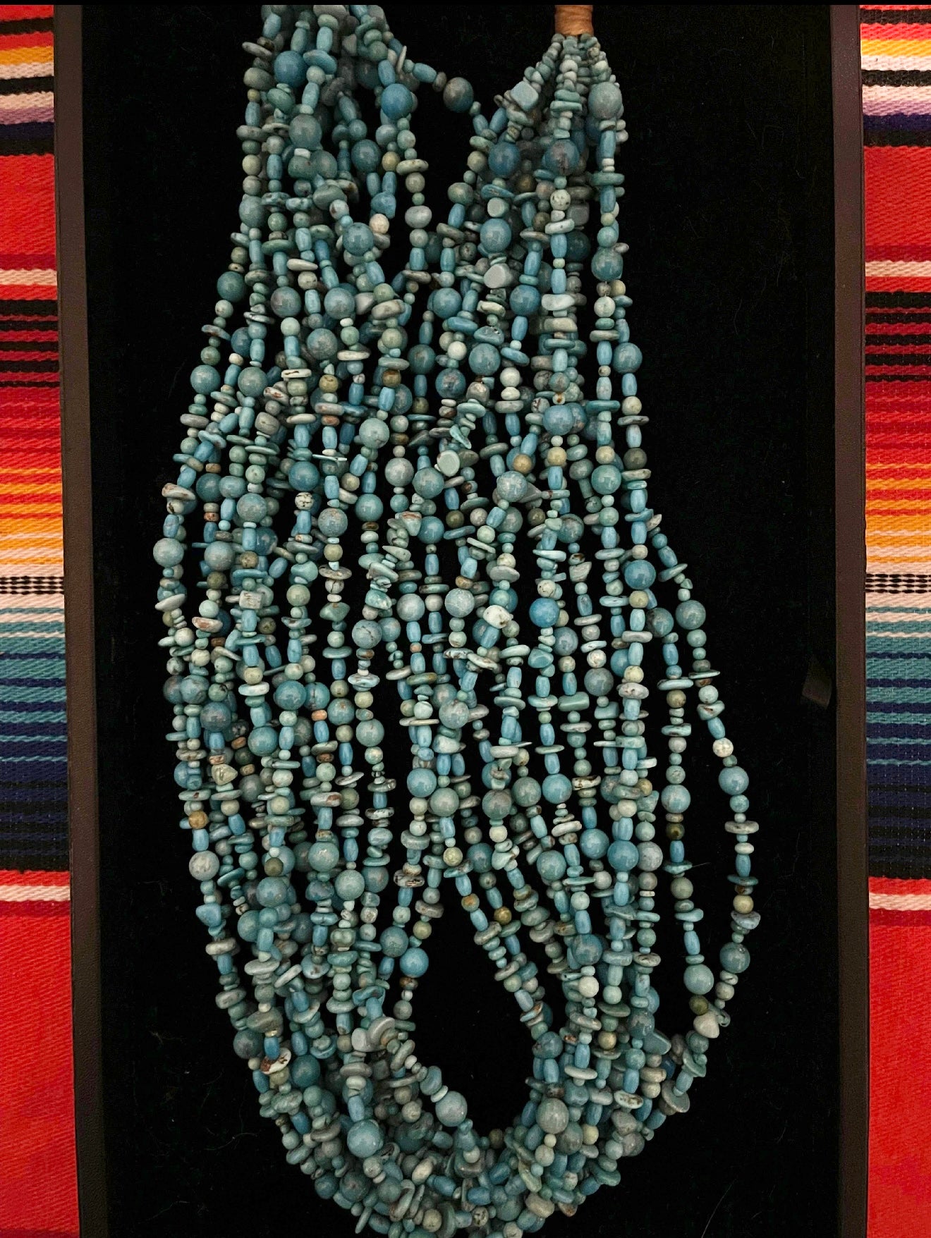 36" 13 Strand Hand Cut Turquoise Beaded Necklace by Jolene Bird, Santo Domingo
