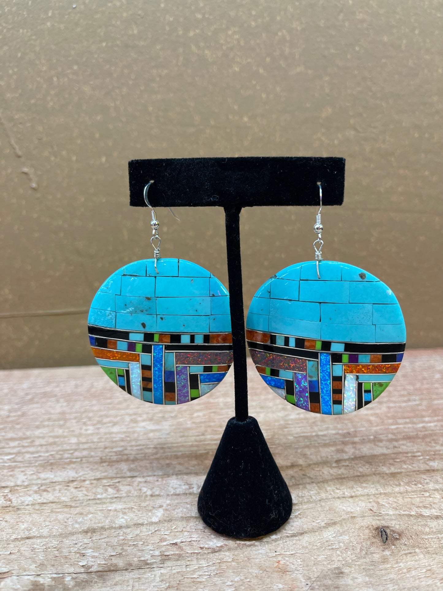 Turquoise And Opal Santo Domingo Earrings by Ambrosio Chavez