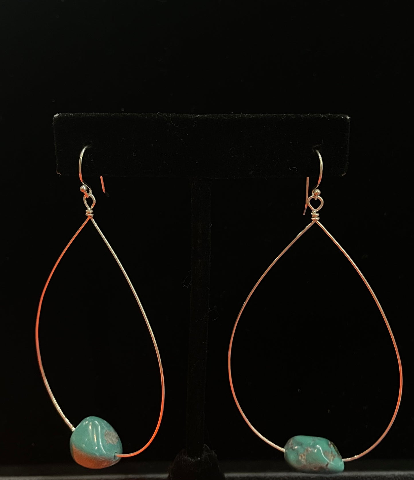 Bright Sterling Silver Tear Drop Dangles with a Natural Turquoise Nugget