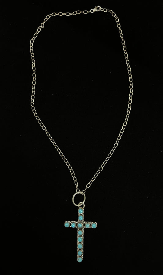 20" Kingman Turquoise Cross Necklace by Hada Collection