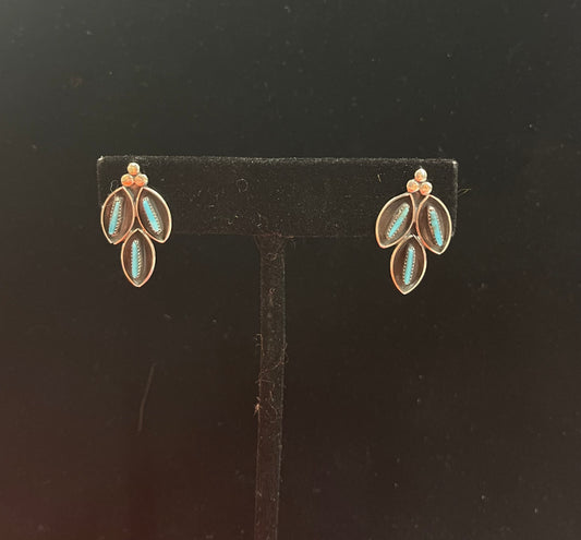 Turquoise Needlepoint Post Earrings by Fernando Othole, Zuni
