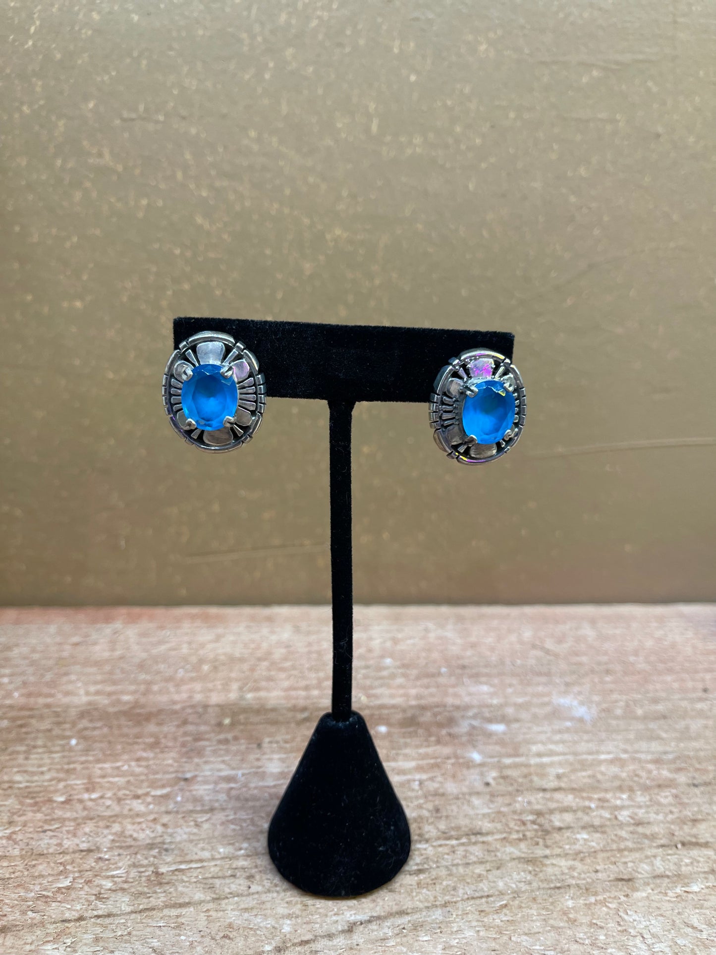 Blue Topaz and Sterling Silver Oval Earrings