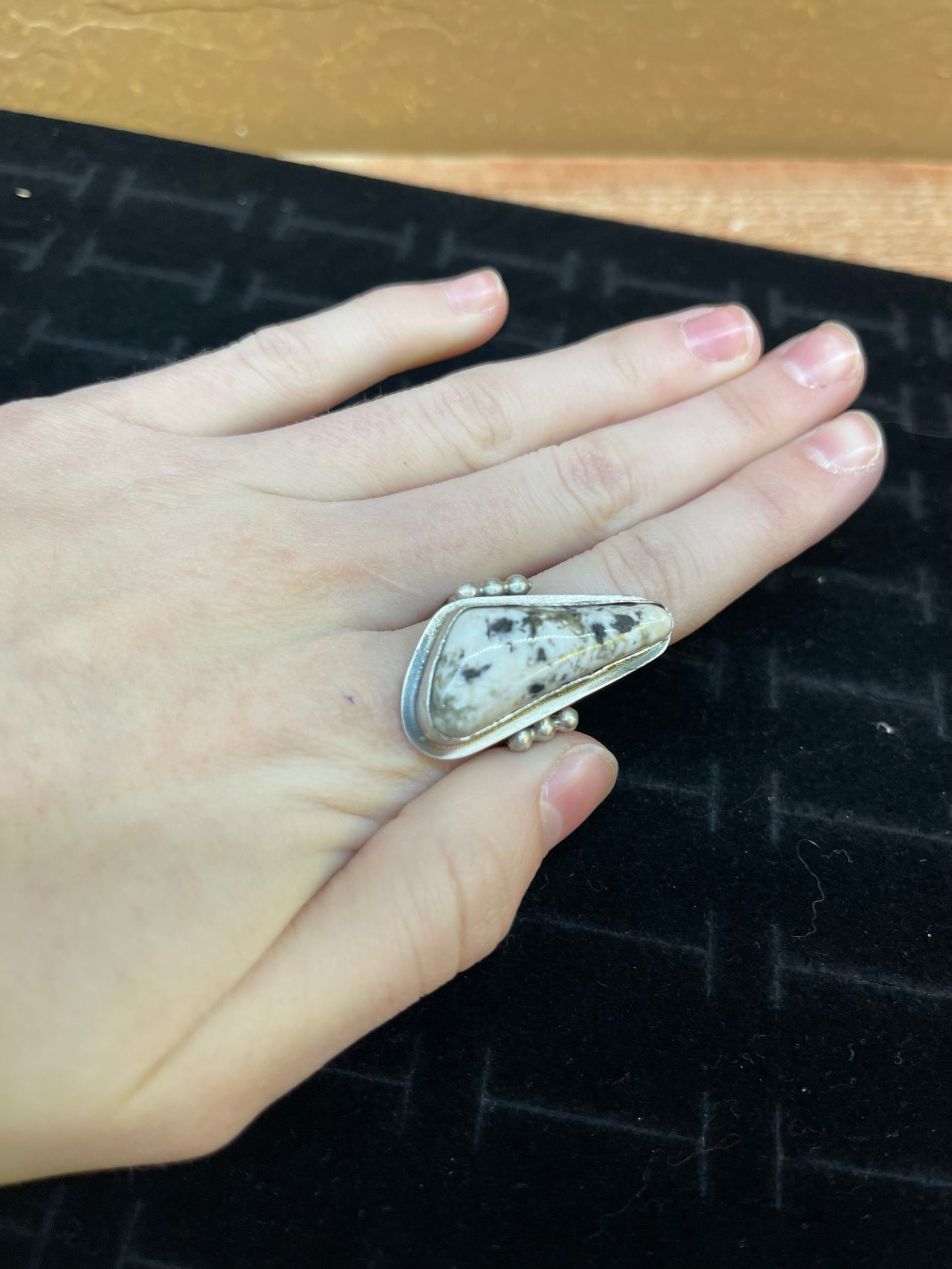 White Buffalo Triangle Shaped Ring By Zia