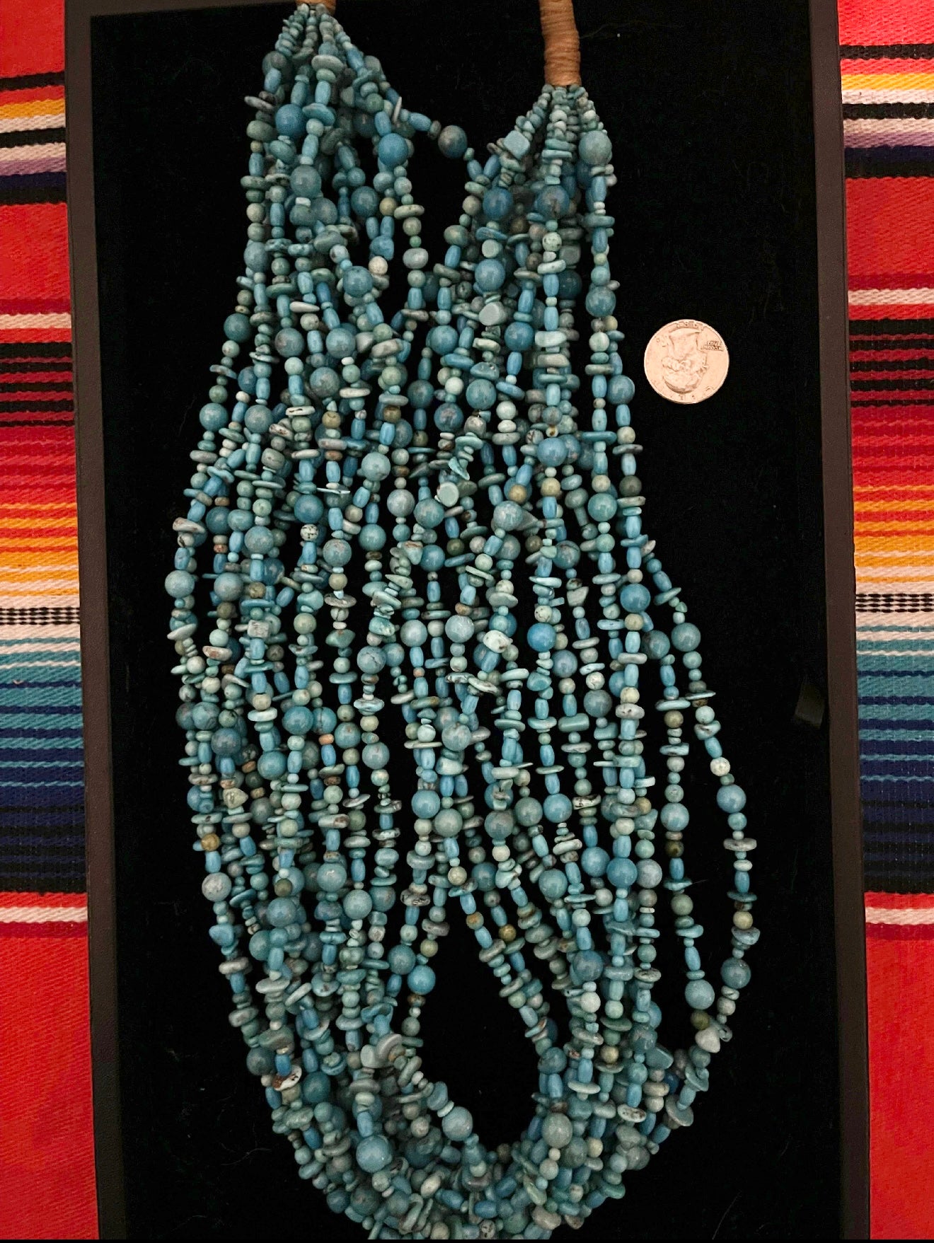 36" 13 Strand Hand Cut Turquoise Beaded Necklace by Jolene Bird, Santo Domingo