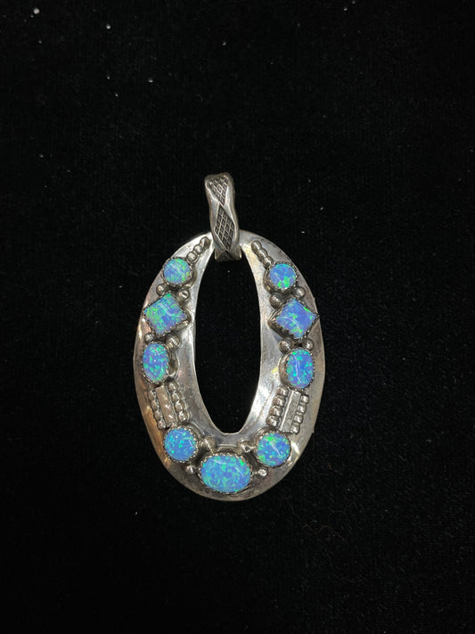 Sterling Silver Pendant with Blue Opal Stones by Running Bear