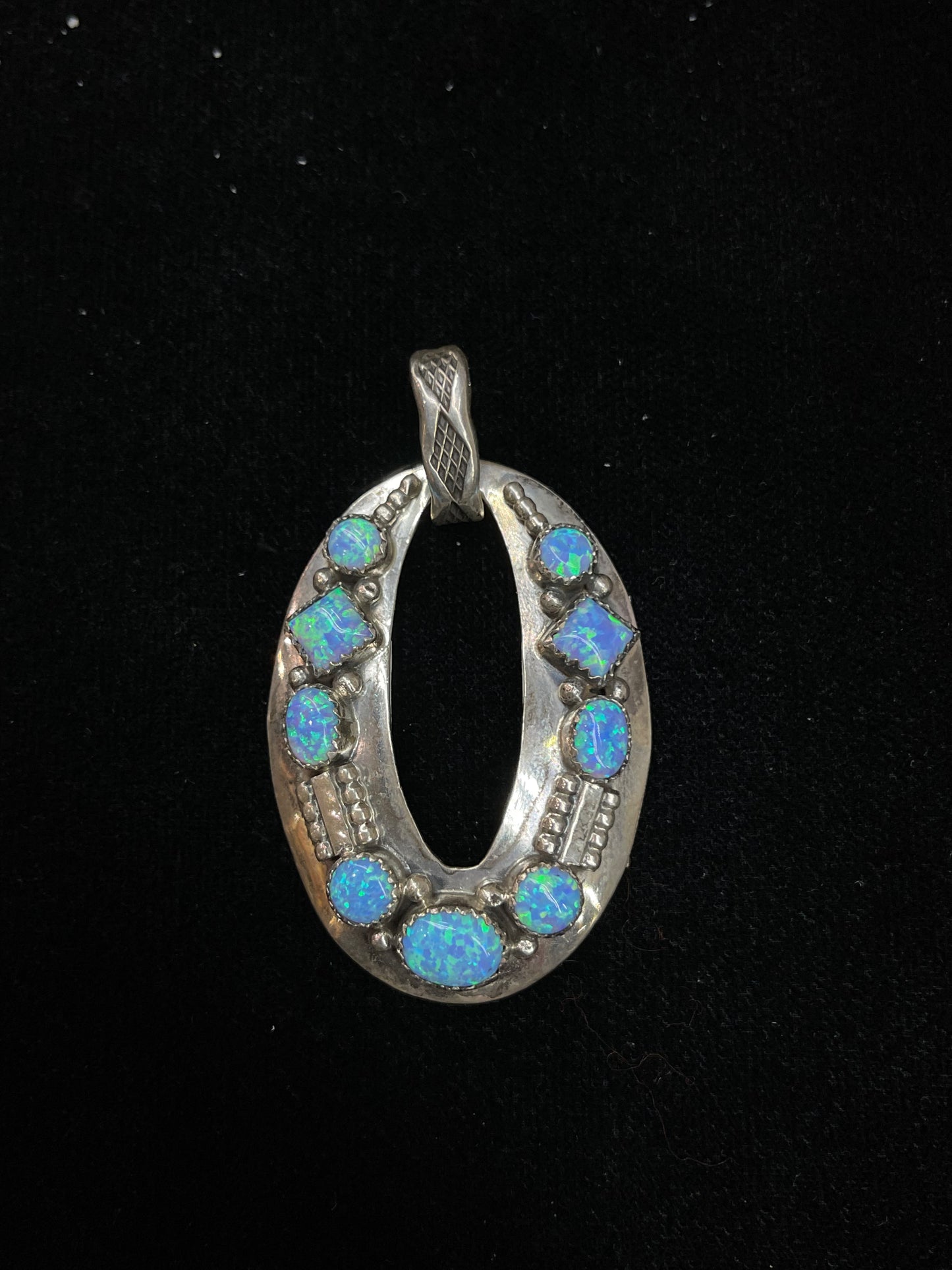 Sterling Silver Pendant with Blue Opal Stones by Running Bear