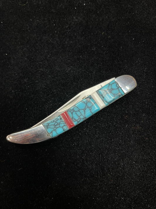 Sterling Silver Inlay Knife by Bevis Tsadaisi, Zuni