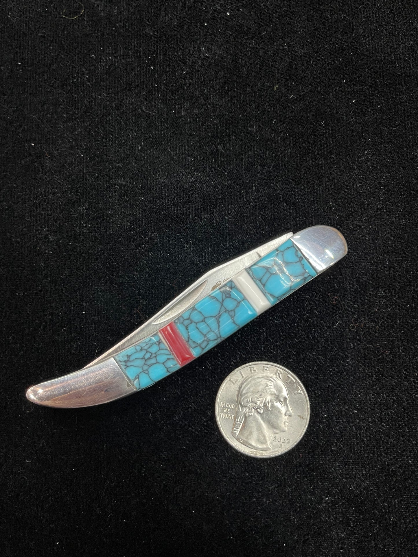 Sterling Silver Inlay Knife by Bevis Tsadaisi, Zuni