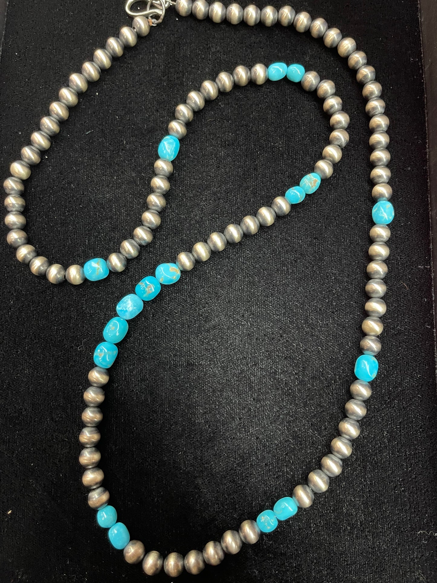 36” 8mm Navajo Pearls with Turquoise Nuggets