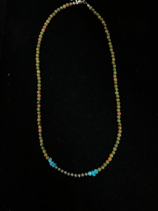 19" Green Pearl and Turquoise Necklace
