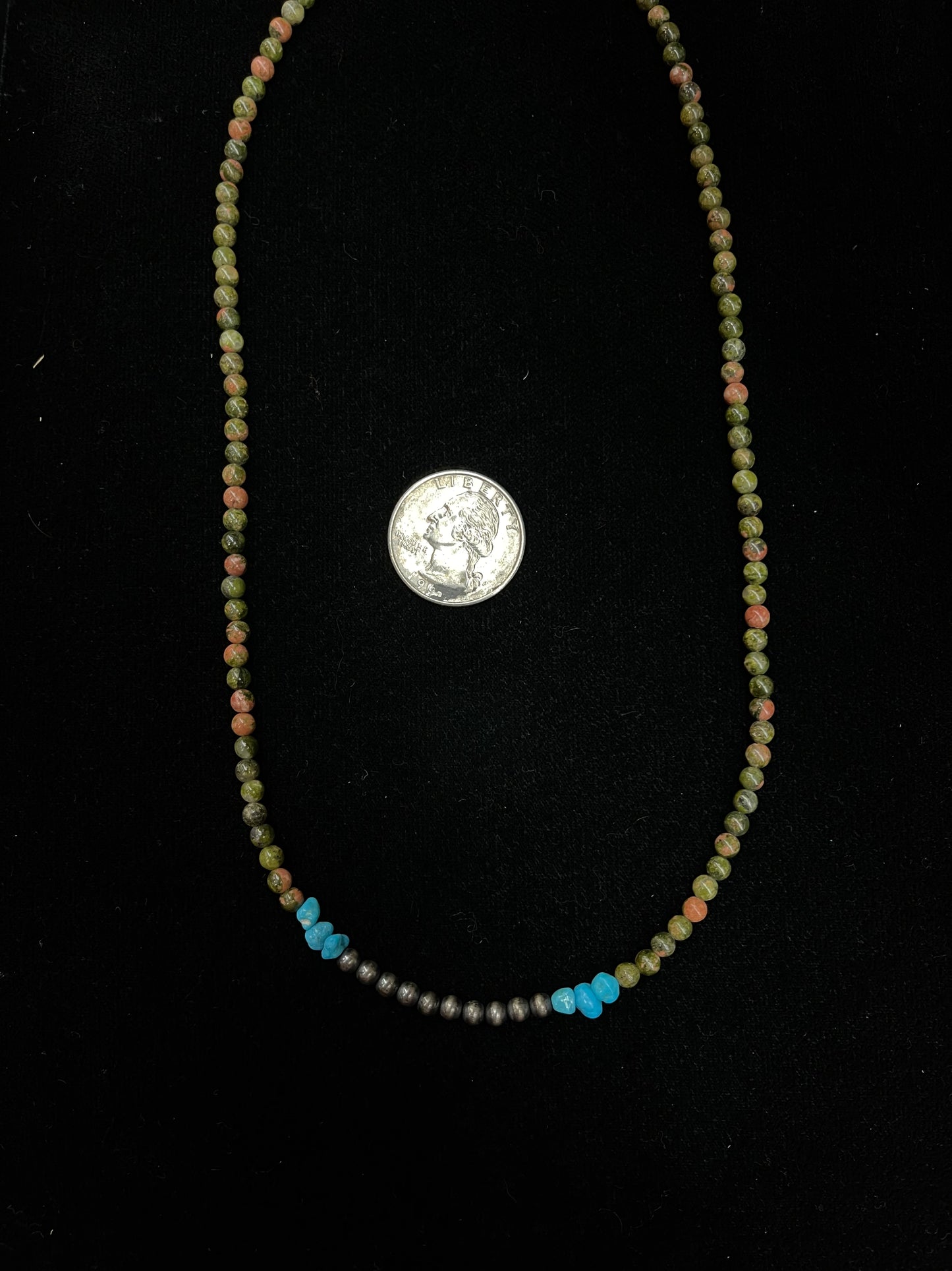 19" Green Pearl and Turquoise Necklace