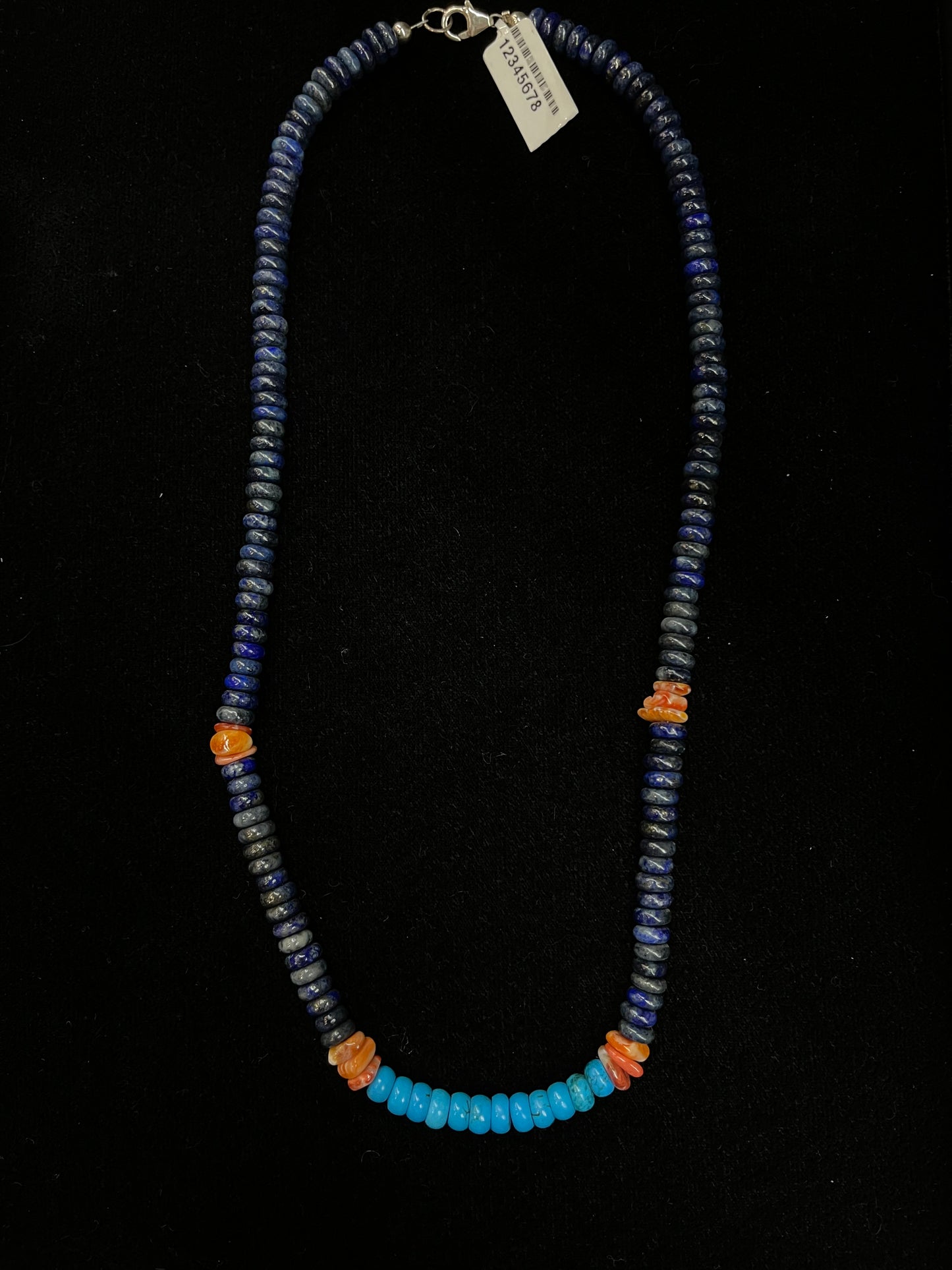 20" Lapis, Spiny Oyster, and Turquoise Necklace