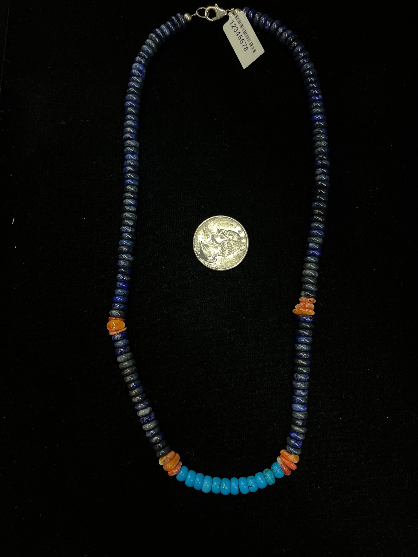 20" Lapis, Spiny Oyster, and Turquoise Necklace