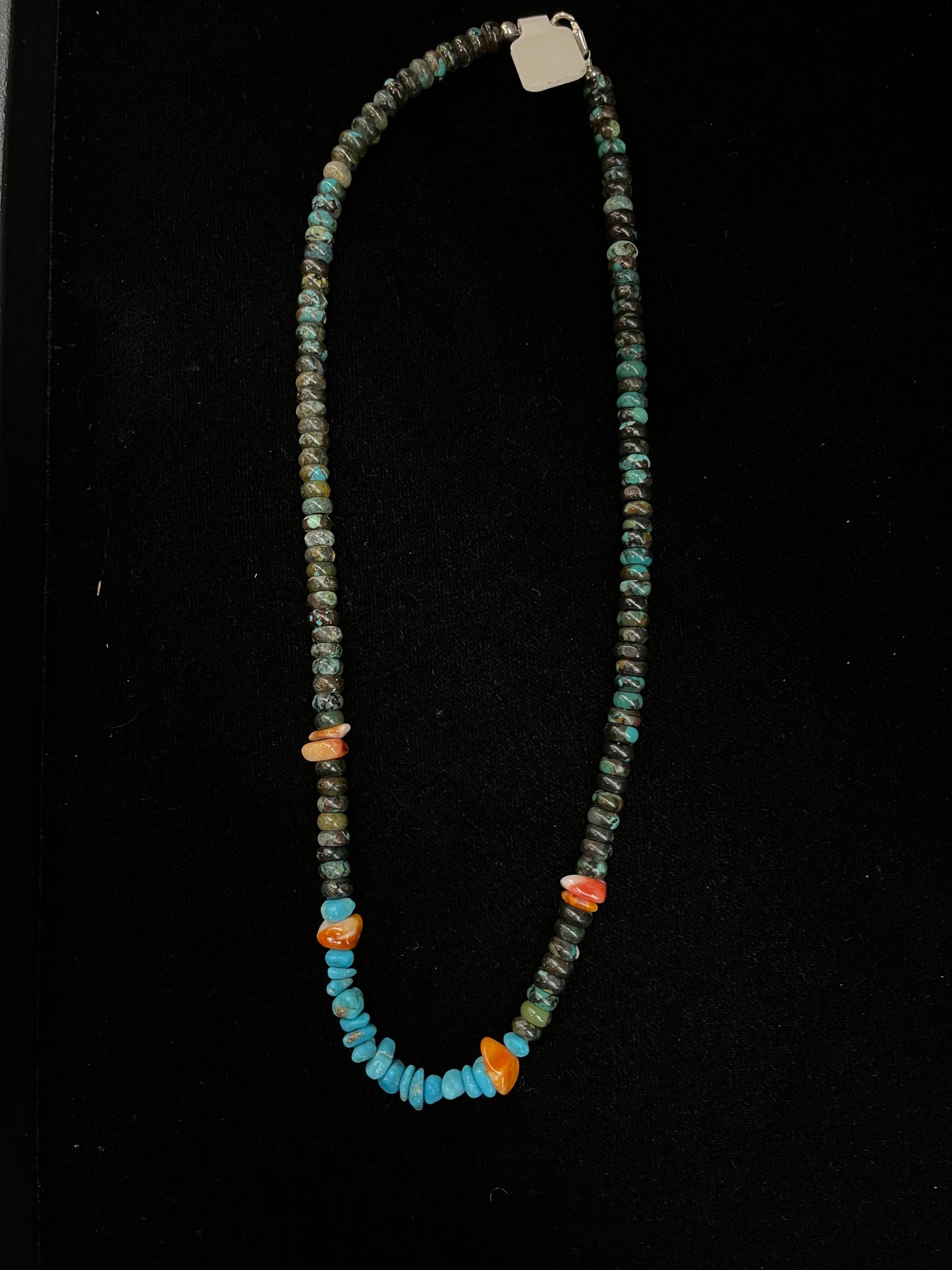 18" Variscite, Spiny Oyster, and Sleeping Beauty Turquoise Necklace