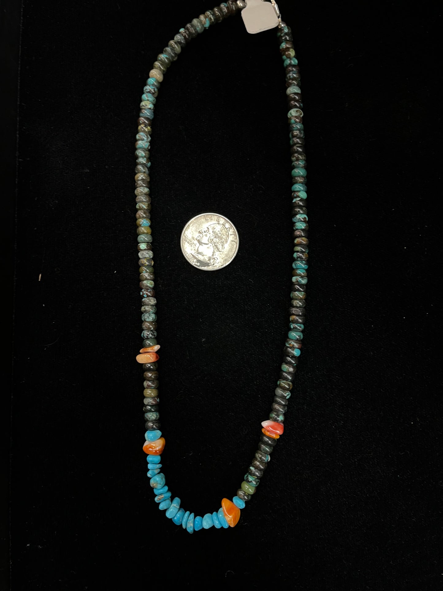 18" Variscite, Spiny Oyster, and Sleeping Beauty Turquoise Necklace