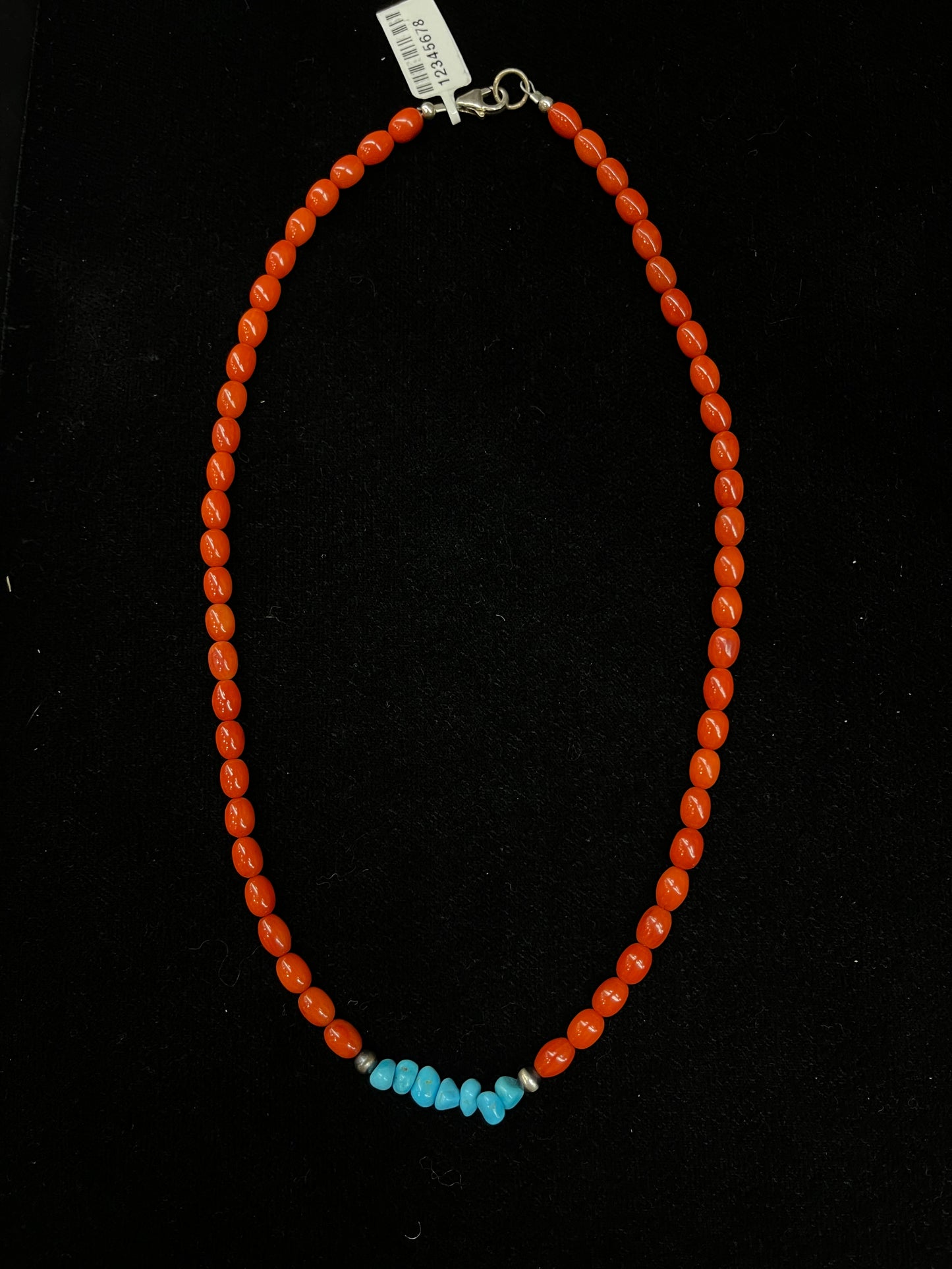 18"Red Coral and Sleeping Beauty Turquoise Necklace