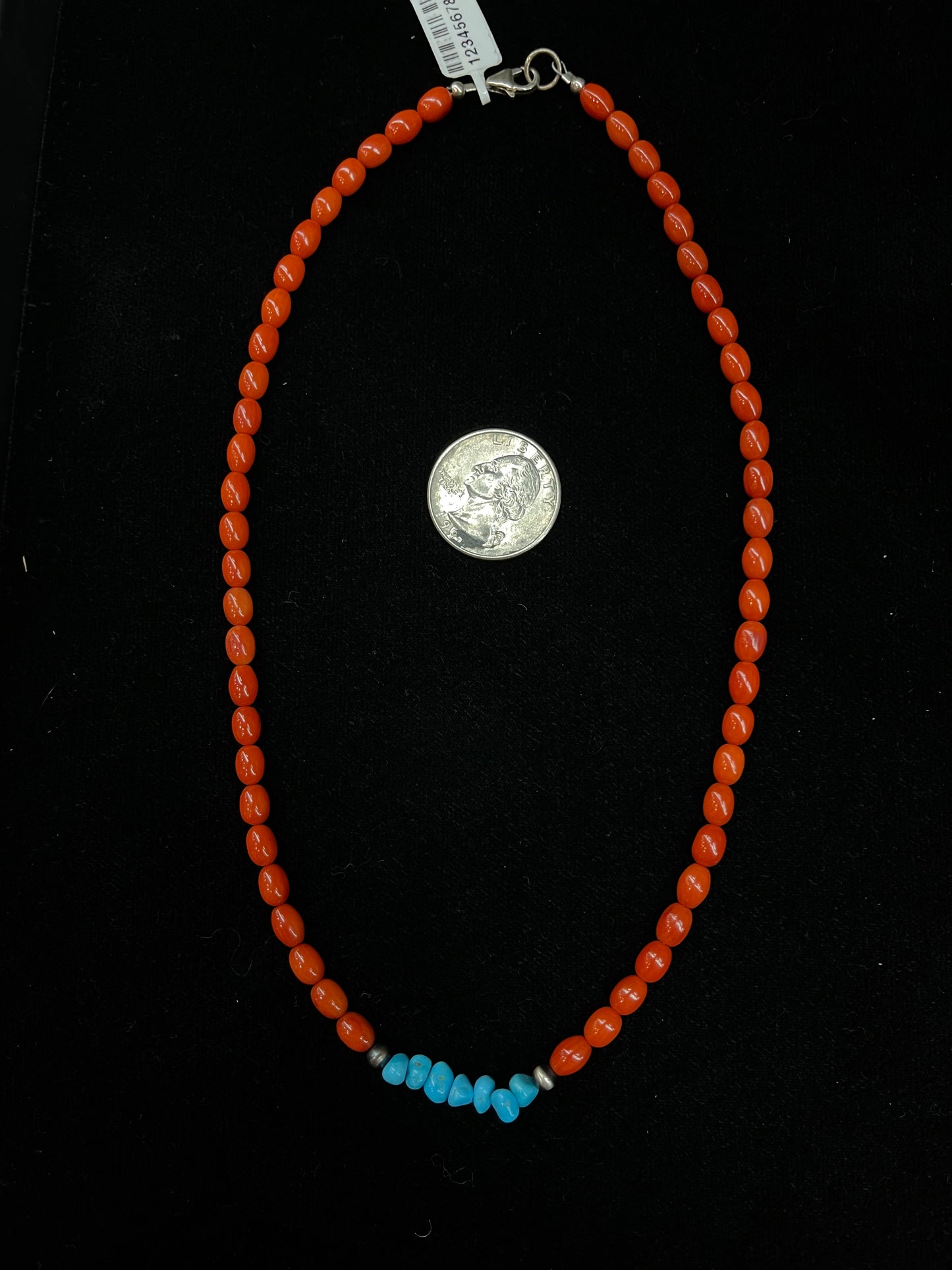 18"Red Coral and Sleeping Beauty Turquoise Necklace