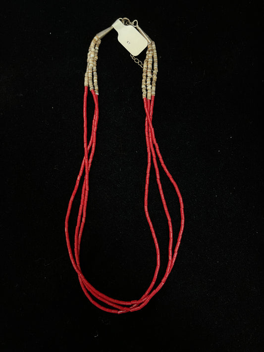 18" 3 Strand Coral and Melon Shell Necklace