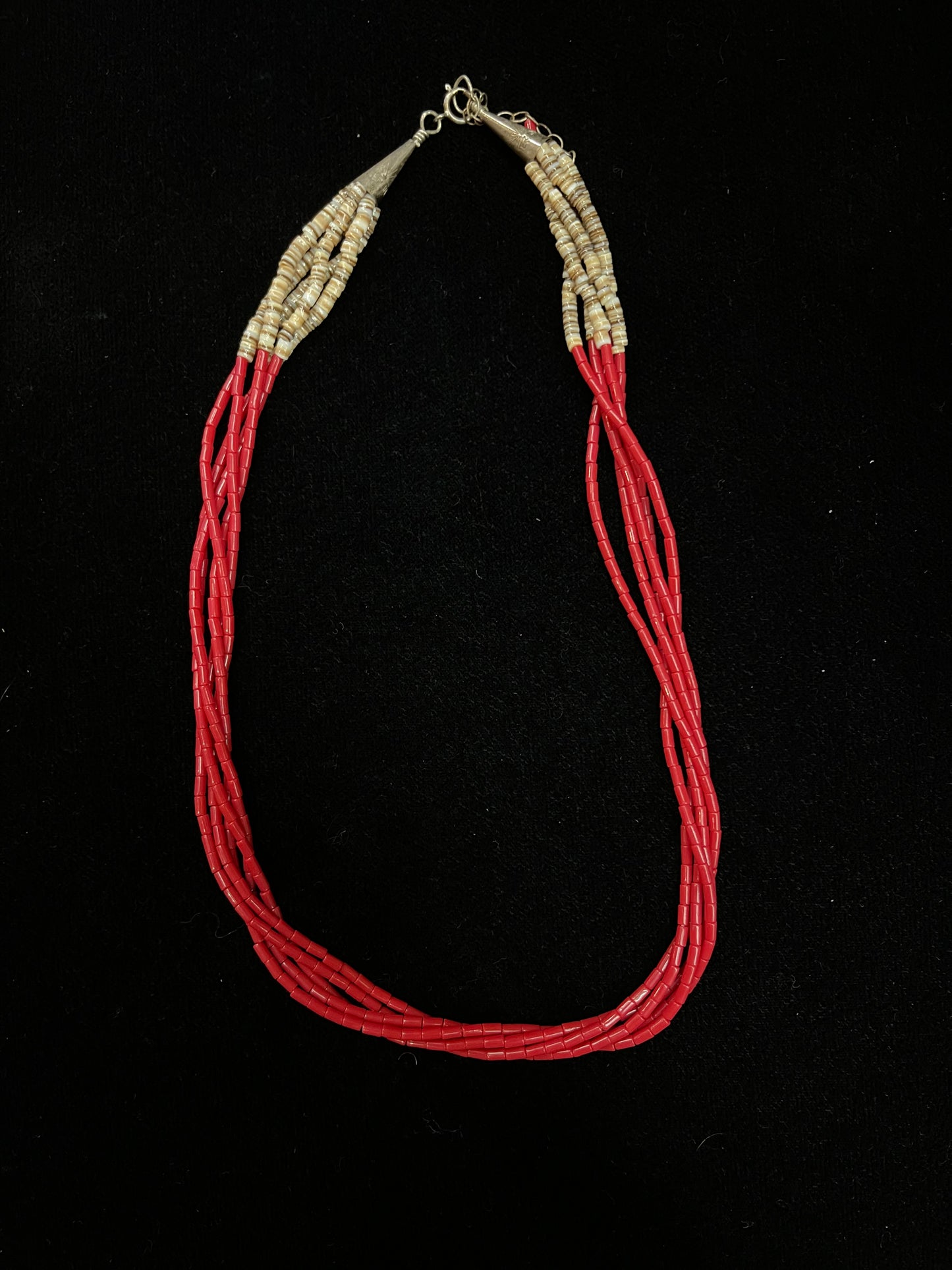 16" 5 Strand Red Coral and Melon Shell Necklace