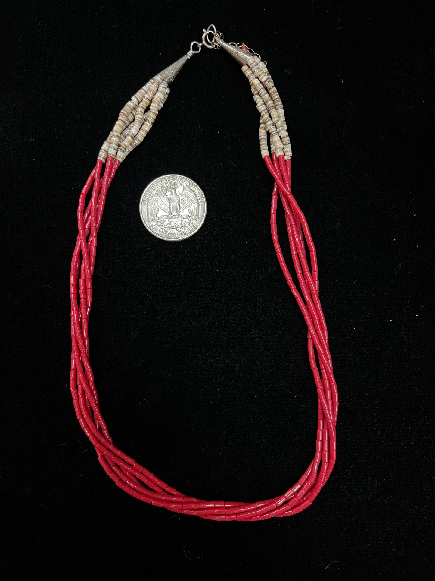 16" 5 Strand Red Coral and Melon Shell Necklace