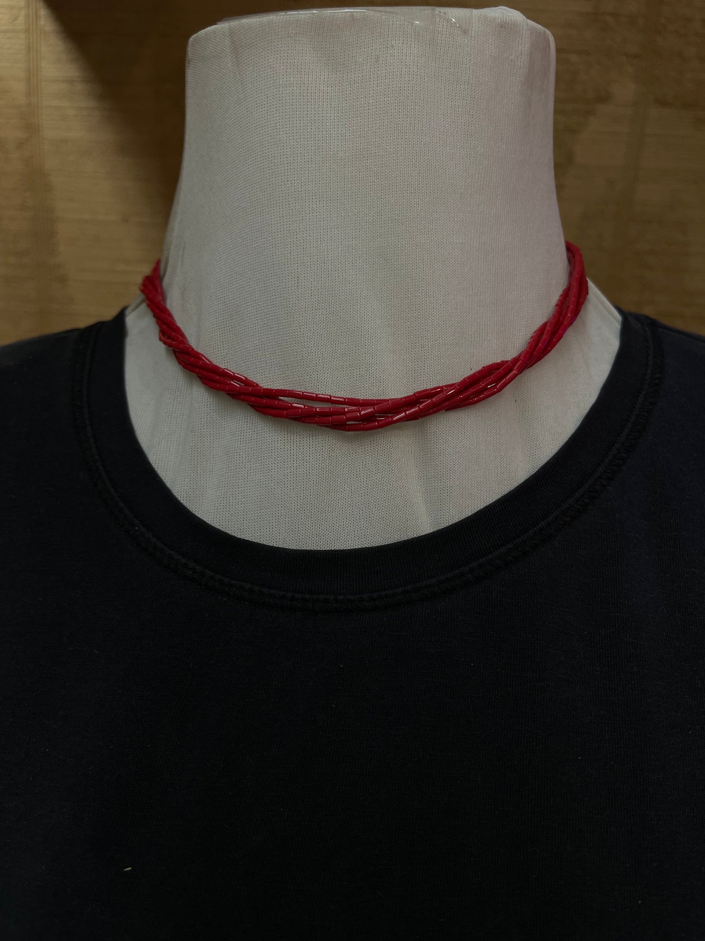 16" 5 Strand Red Coral and Melon Shell Necklace