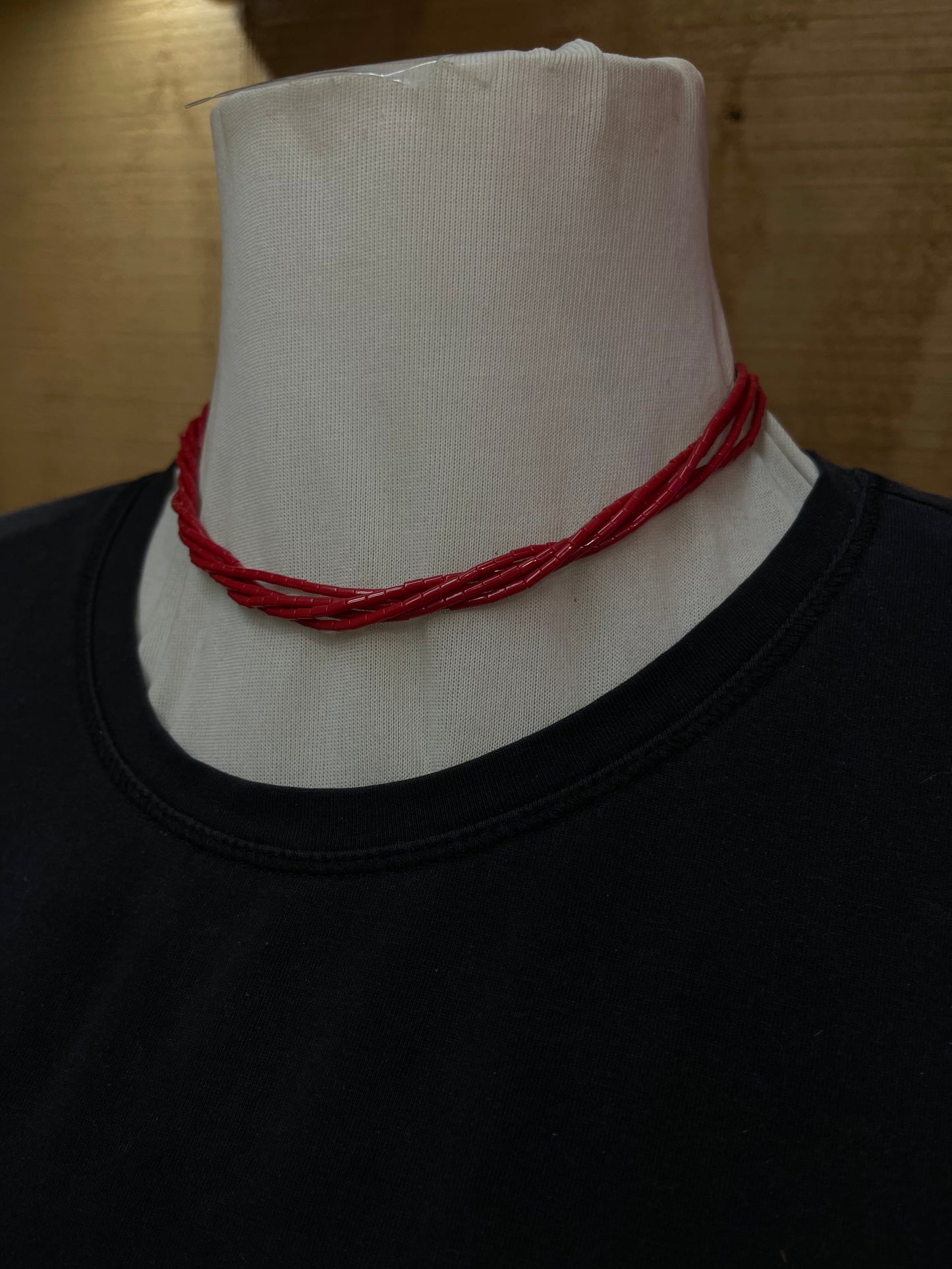 16" 5 Strand Red Coral and Melon Shell Necklace