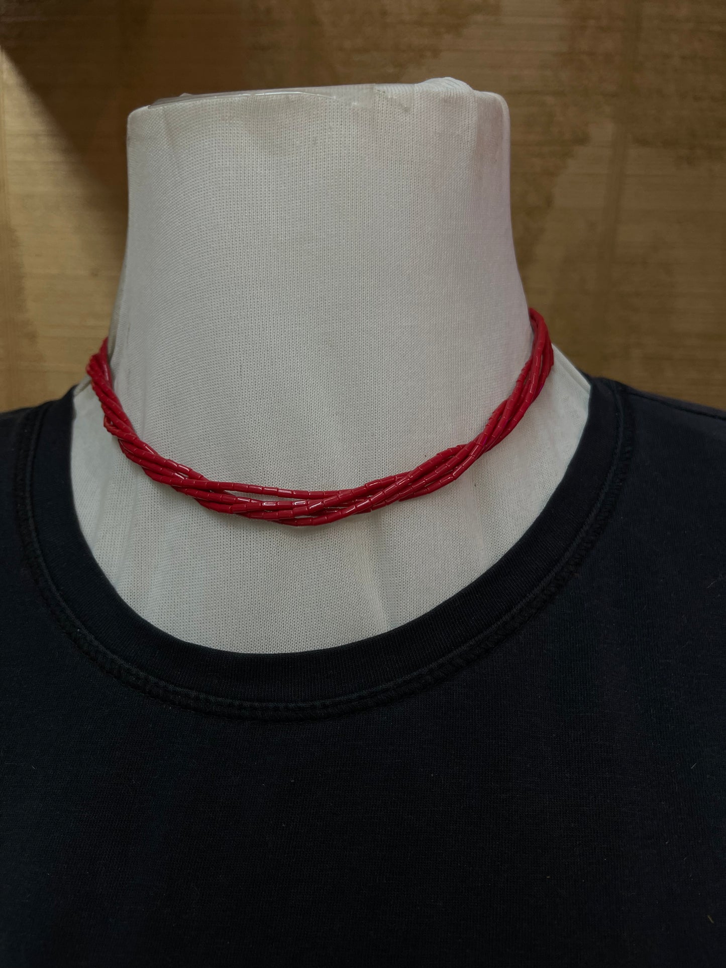 16" 5 Strand Red Coral and Melon Shell Necklace