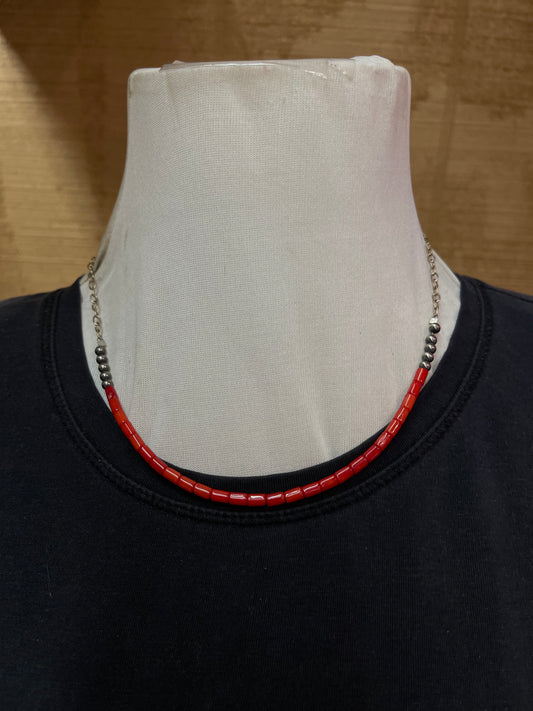 18" Coral and Navajo Pearl Chain Necklace