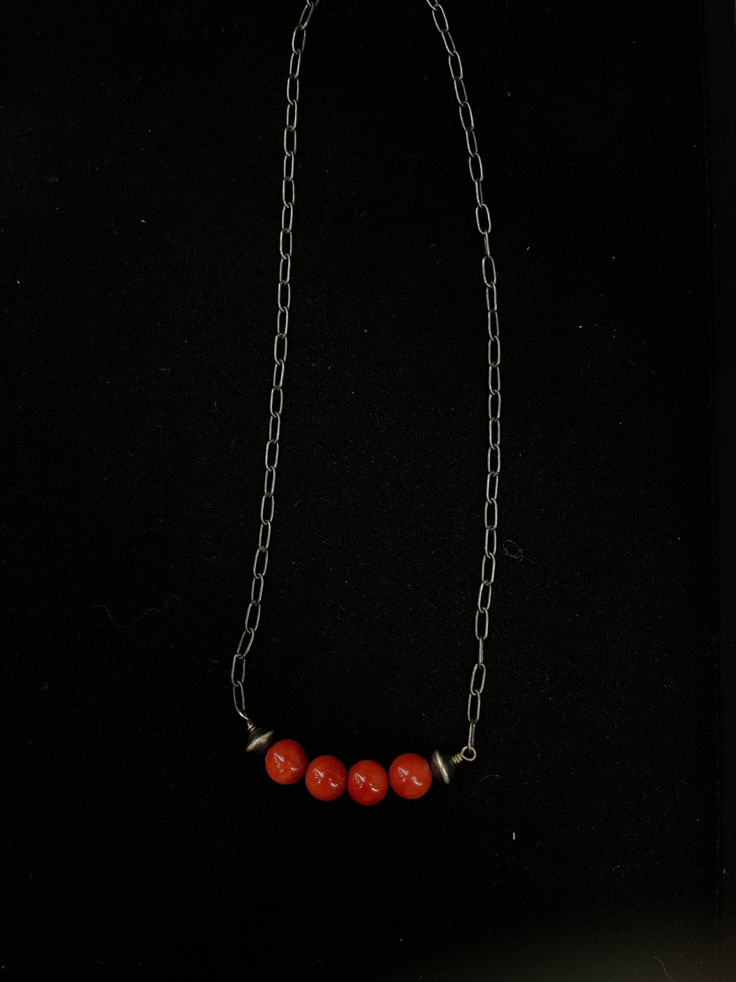 16" 8mm Coral Bead Necklace with Navajo Pearls