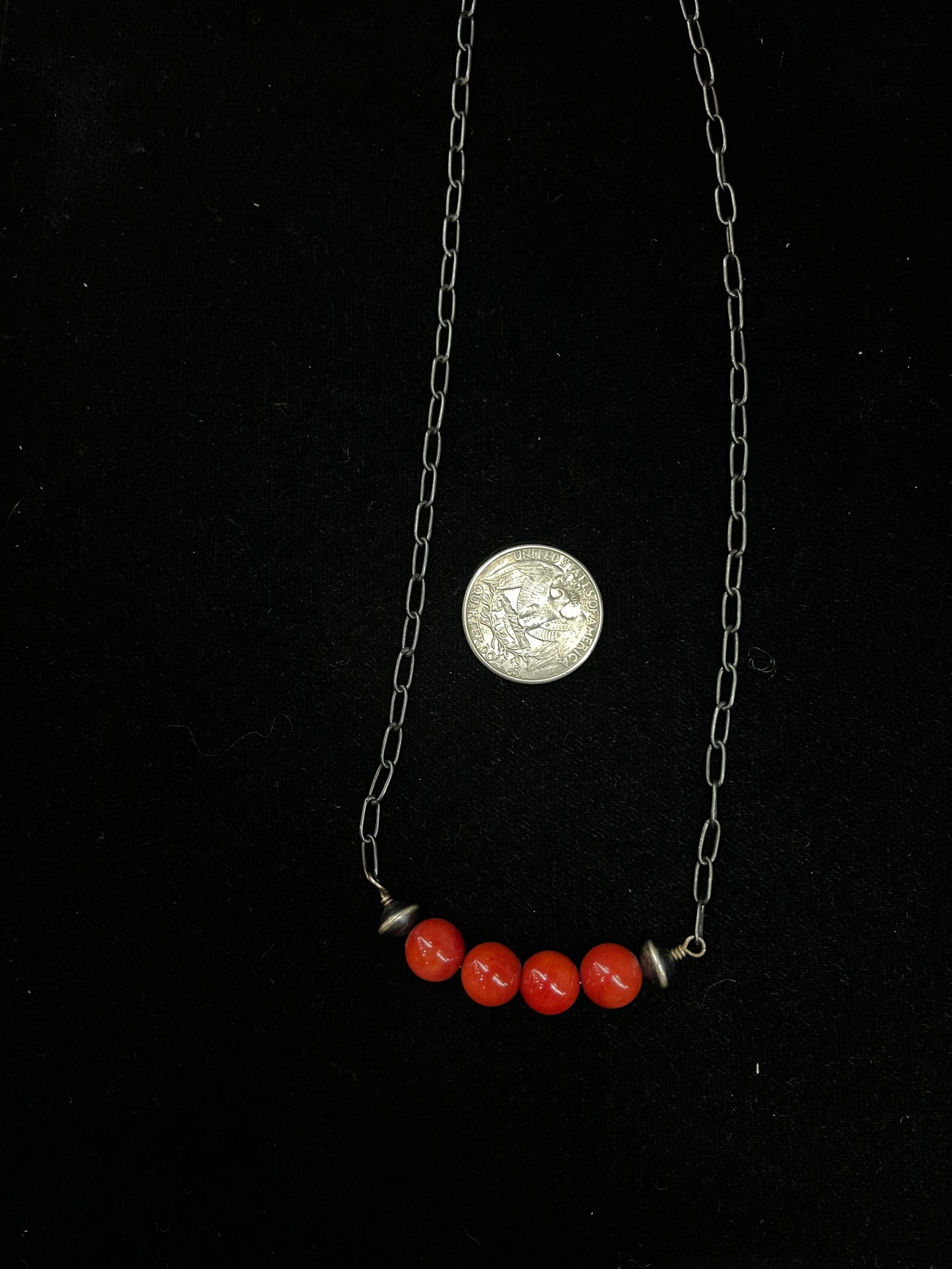 16" 8mm Coral Bead Necklace with Navajo Pearls