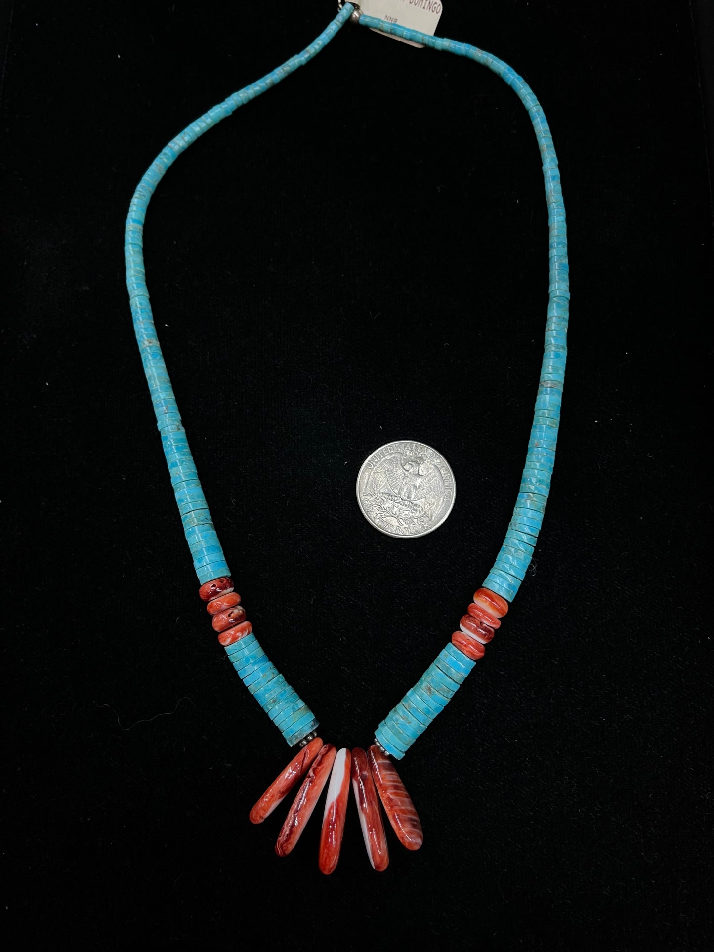 20" Turquoise Heishi Bead and Red Spiny Oyster Shell Necklace