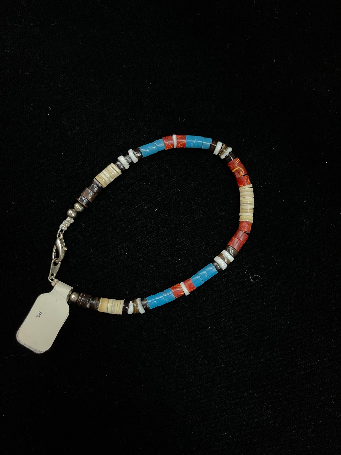 8" Melon Shell, Turquoise, and Coral Bracelet, Santo Domingo